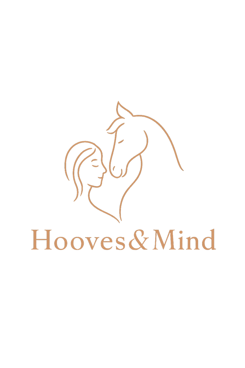 Hooves & Mind Logo — Frau und Pferd, die zusammen ein Herz formen